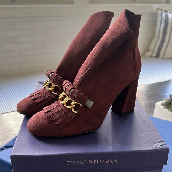 STUART WEITZMAN Ringleader Ultra-stretch Booties Wine Color Size 41 NEW in box - Picture 2 of 10